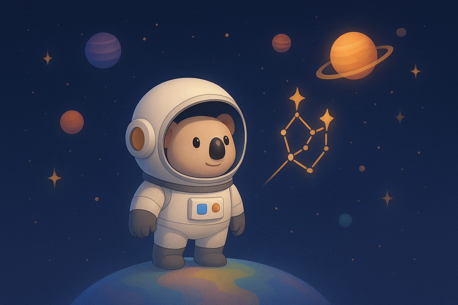 Astronaut koala exploring space - representing MJE Labs's journey of exploration
